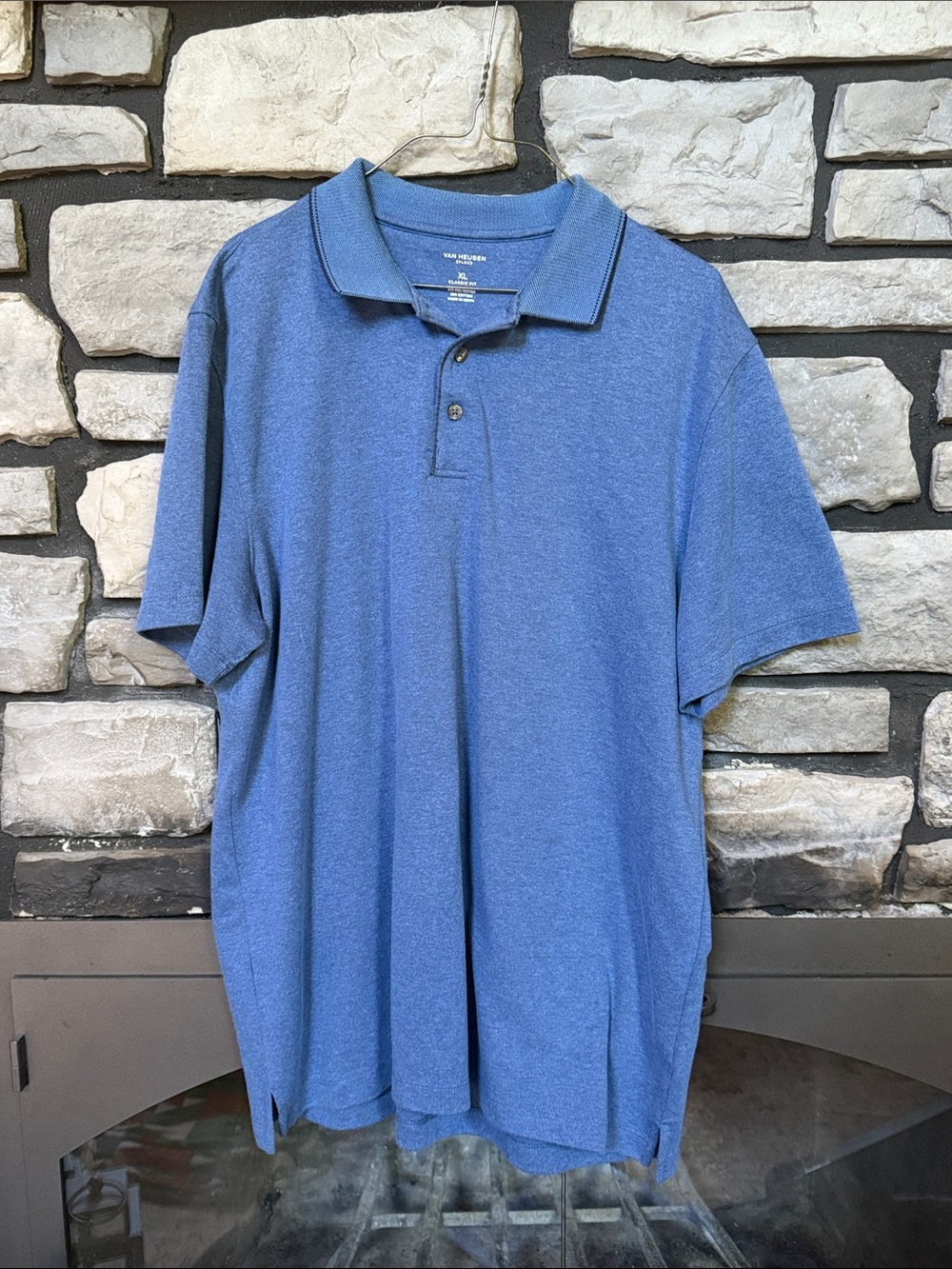 Van Heusen Heathered Blue Short Sleeve Polo
